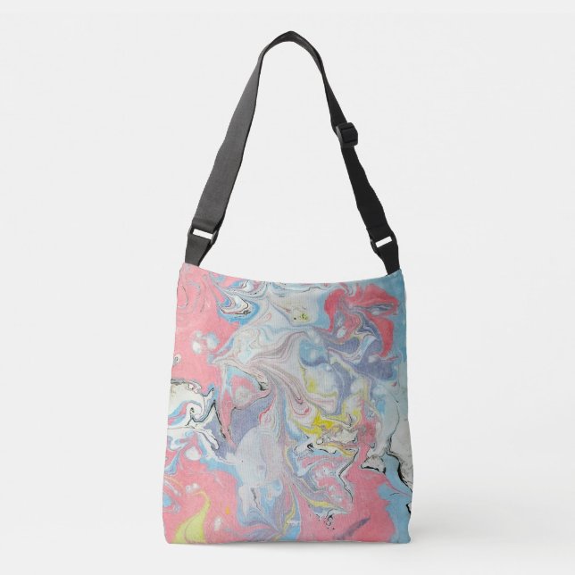 Ebru Art Pastel Abstract Marbled Cross Body Bag (Front)