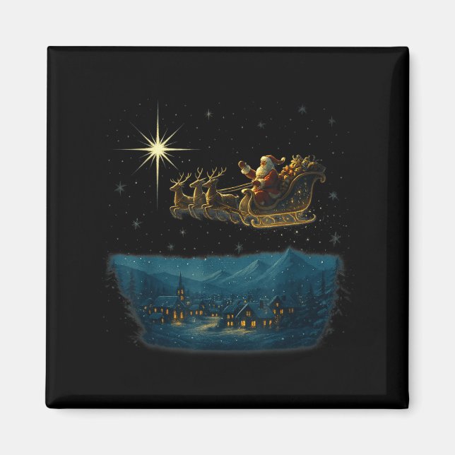 Ec Santa Sleigh With And Stars  Magnet (Front)