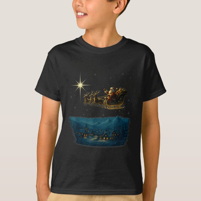 Ec Santa Sleigh With And Stars  T-Shirt (Front)