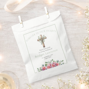 Ecalyptus & Roses Wooden Cross Funeral Seed Packet Favour Bags