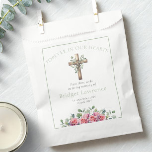 Ecalyptus & Roses Wooden Cross Funeral Seed Packet Favour Bags