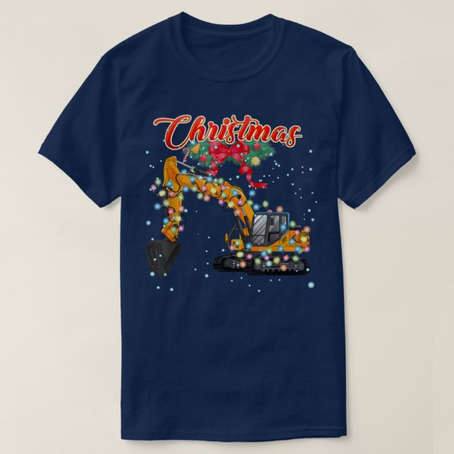 Ecavator Christmas, Ecavator with Xmas Lights  T-Shirt (Design Front)