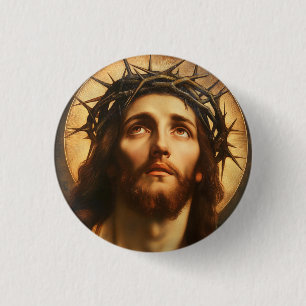 Ecce Homo Jesus Christ with Crown of Thorns 3 Cm Round Badge
