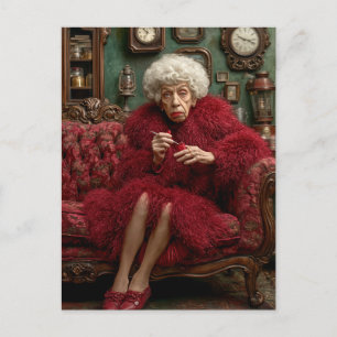 Eccentric Elegance in Crimson Postcard