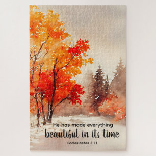 Ecclesiastes 3:11 Bible Verse Fall Watercolor Jigsaw Puzzle