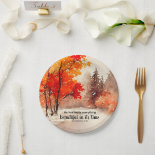 Ecclesiastes 3:11 Bible Verse Fall Watercolor Paper Plate