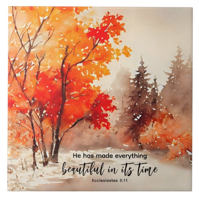 Ecclesiastes 3:11 Bible Verse Fall Watercolor  Tile (Front)