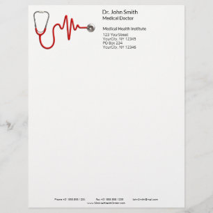 ECG Wave EKG Heartbeat Line Stethoscope Medical Custom Letterhead