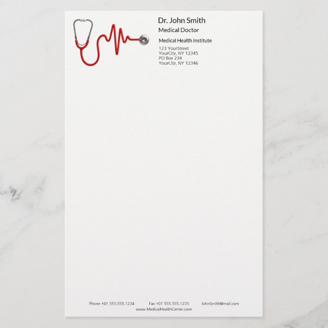 ECG Wave EKG Stethoscope Heartbeat Line Medical Stationery (Front)