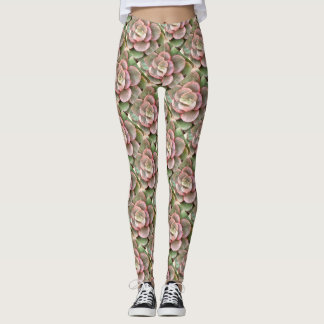 Echeveria Cactus Succulent Acrylic Painting Leggings