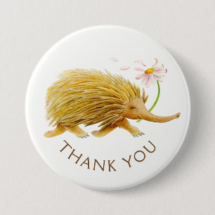 Echidna watercolor animal thank you button/badge 7.5 cm round badge