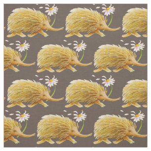 Echidna watercolor whimsy pattern nursery fabric