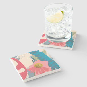 Echinacea Abstract Artistic Modern Colour Blocks Stone Coaster