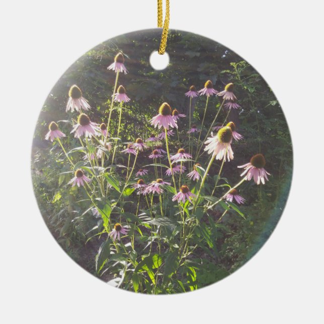 Echinacea Flowers in the Sun Ceramic Tree Decoration (Front)