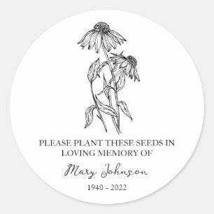 Echinacea Memorial Funeral Seed Packet Classic Round Sticker