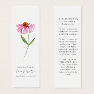 Echinacea Simple Funeral Memorial Mini Bookmark