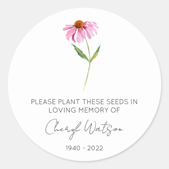 Echinacea | Simple Memorial Seed Packet Classic Round Sticker (Front)