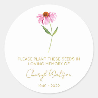 Echinacea | Simple Memorial Seed Packet Classic Round Sticker