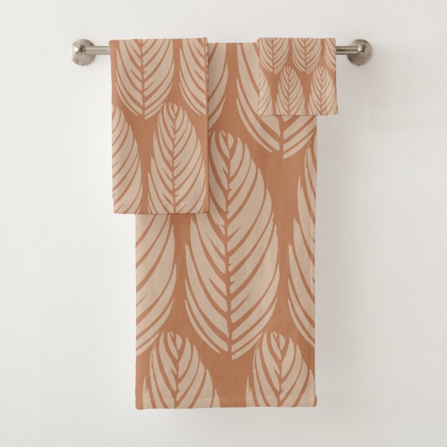 Echo Leaves Terra-cotta Sandstone Bath Towel Set (Insitu)