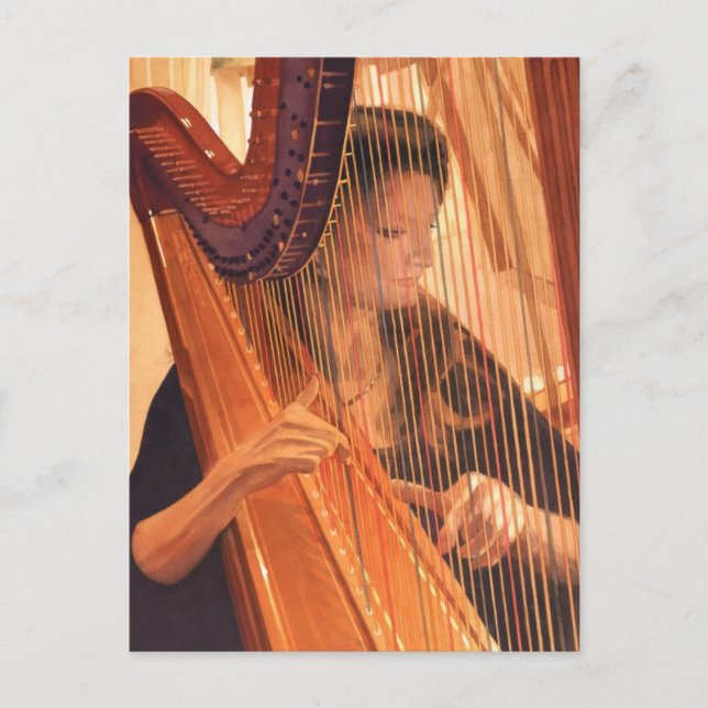 "Echo of Angels" Harp Player Watercolor Postcard (Front)
