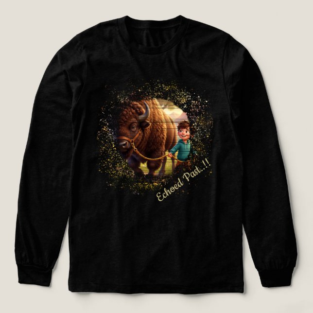 Echoed Past Whimsical Boy and Bison  Tri-Blend Shirt (Design Front)