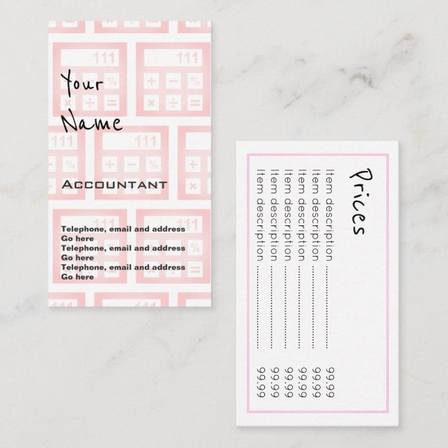 "Echoes" Accountant Price Cards (Front/Back)