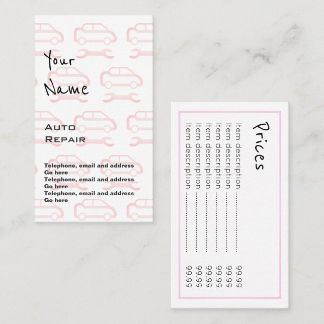 "Echoes" Auto Repair Price Cards (Front/Back)