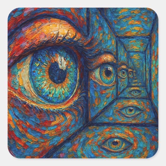 “Echoes in the Iris” - A Surreal Portrait Square Sticker (Front)