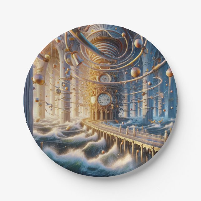 Echoes of '73: The Chronos Ocean's Labyrinth Paper Plate (Front)