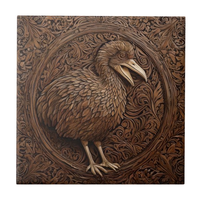 "Echoes of Extinction: Dodo Wood Art" Tile (Front)
