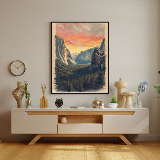 Echoes of Stone – Retro Yosemite National Park  Poster