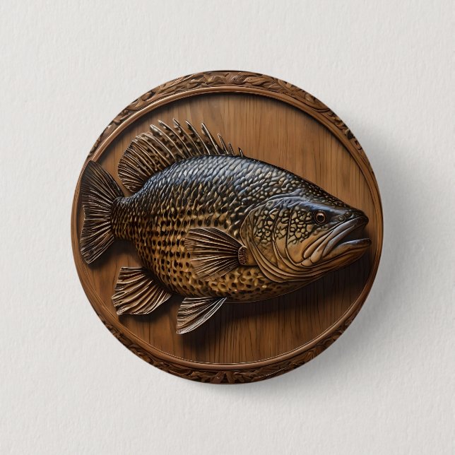 Echoes of the River: Murray Cod Wood Print,  6 Cm Round Badge (Front)