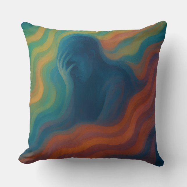 Echoes of Thought Emotional Abstract Waves Cushion (Front)