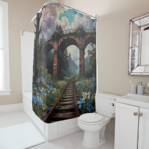 Echoes the Past Arched Bridge Over Time bathroom Shower Curtain