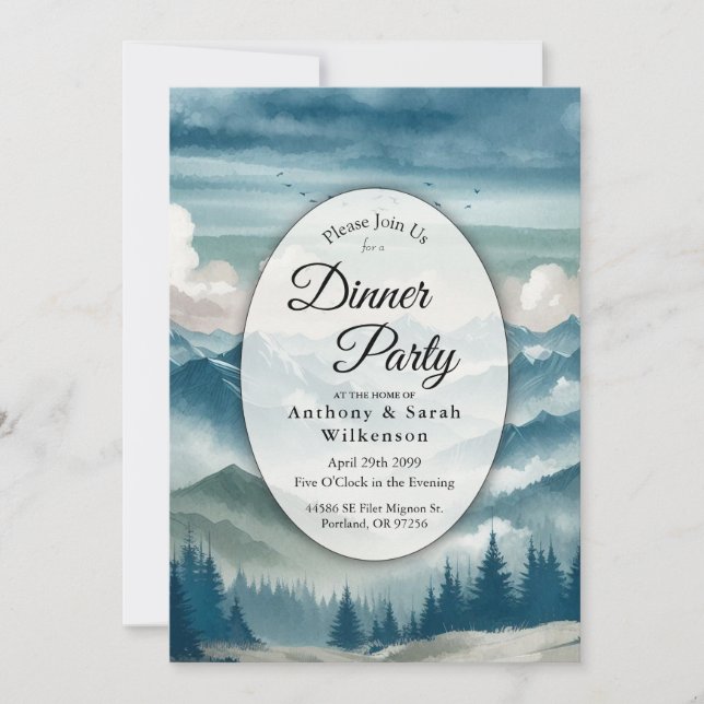 Echoes Through the Misty Pines Home Dinner Party Invitation (Front)