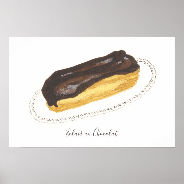Éclair au Chocolat watercolor Poster (Front)