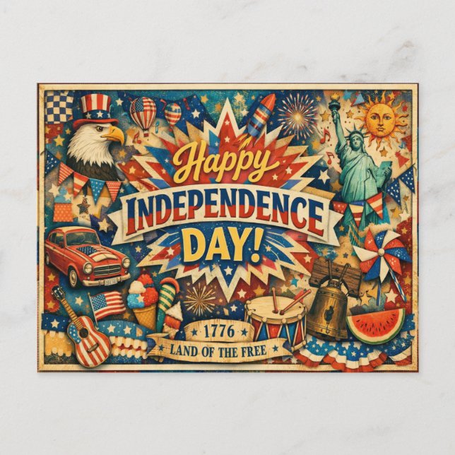 Eclectic Americana Independence Day Holiday Postcard (Front)