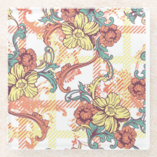 Eclectic Baroque Fabric Plaid Pattern Glass Coaster