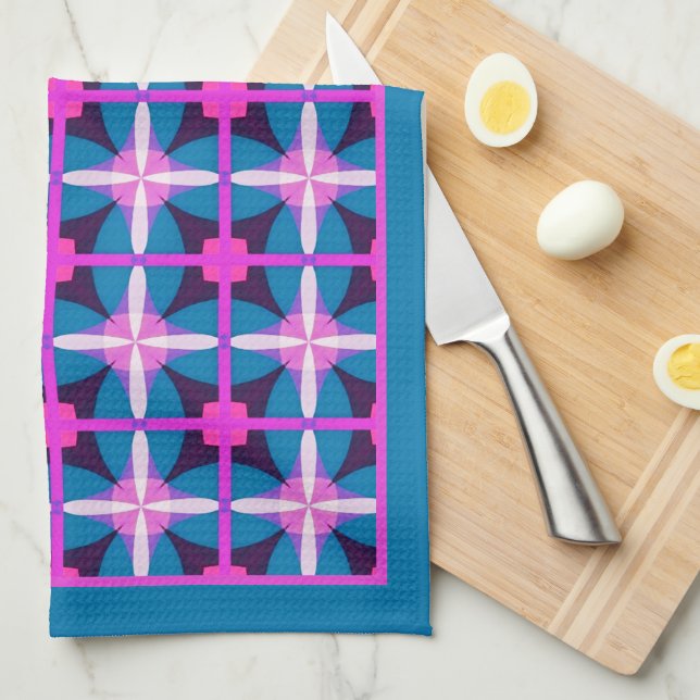 Eclectic Bohemian Colourful Geometric design Tea Towel (Quarter Fold)
