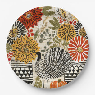Eclectic Boho Dahlia Fall Turkey Paper Plate