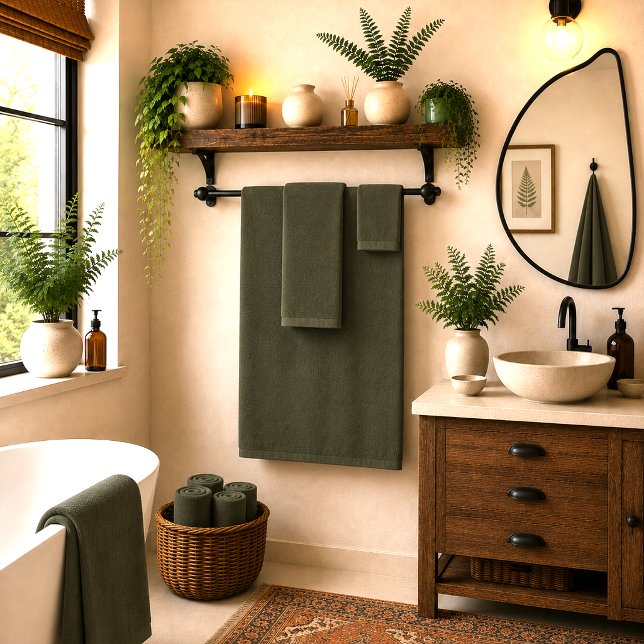 Eclectic Boho Dark Olive Charcoal Bath Towel Set (Creator Uploaded)