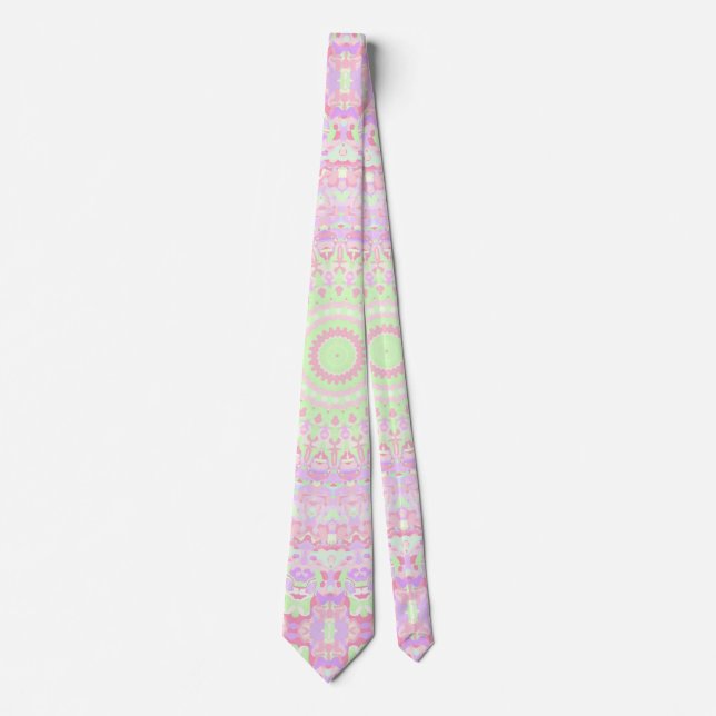Eclectic Boho Groovy Trippy Hippie Pastel Mandala Tie (Front)