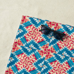 Eclectic Boho Red Turquoise X Tiles. Beach Towel