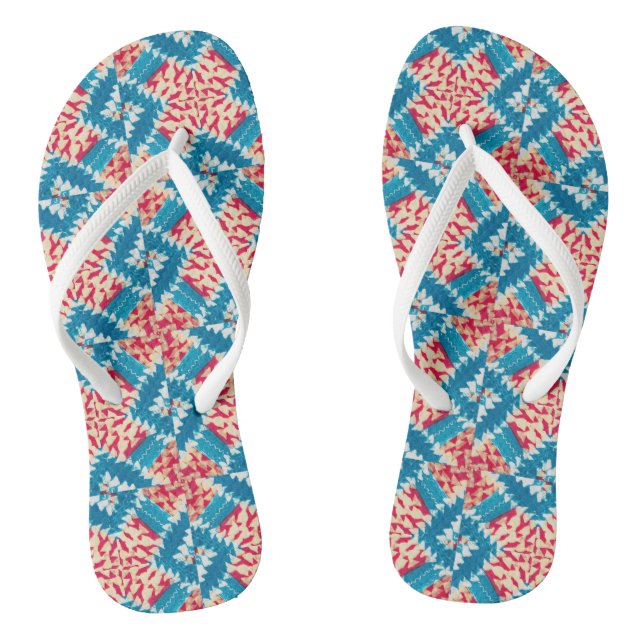 Eclectic Boho Red Turquoise X Tiles Jandals (Footbed)