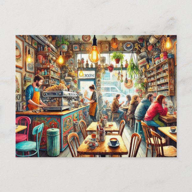 Eclectic Cafe in Melbourne Mug Postcard (Front)