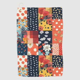Eclectic Coral Blue Cottage Floral Patchwork Golf Towel