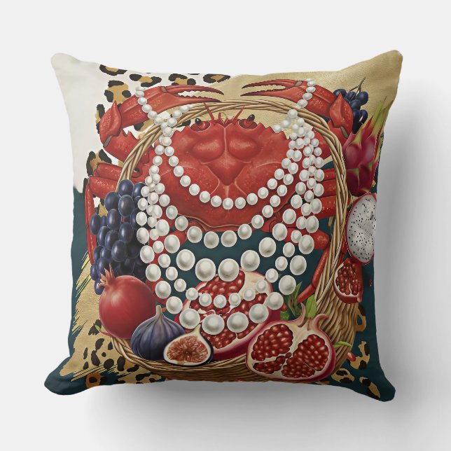 Eclectic Crab with Pearls Throw Pillow, Chic Maxim Cushion (Front)