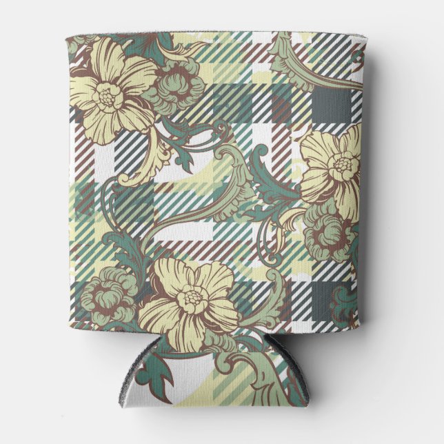 Eclectic fabric, baroque plaid pattern. can cooler (Front)