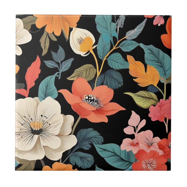 Eclectic Floral Vintage Botanical Tile (Front)