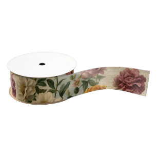 Eclectic Flowers Old Writing Paper Grosgrain Ribbon